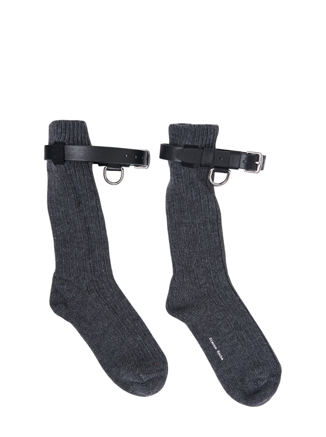 Chunky Wool Ankle Socks With Leather Straps