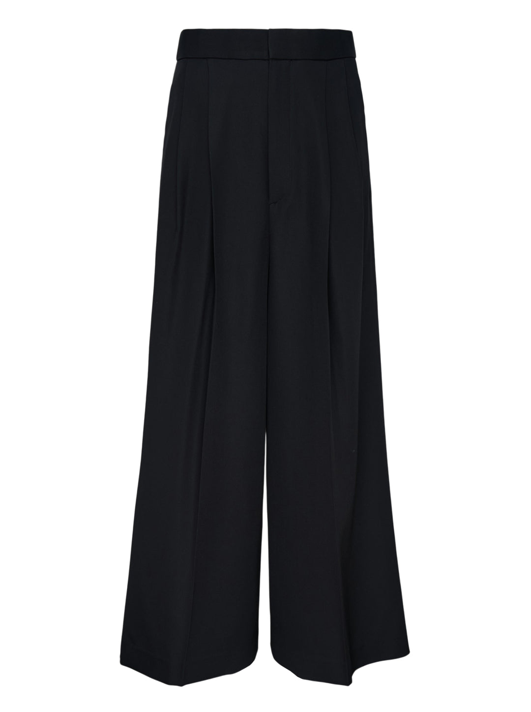 Enfold black wide-leg pleated trousers with high waistband and deep front pleats, shown flat against a white background