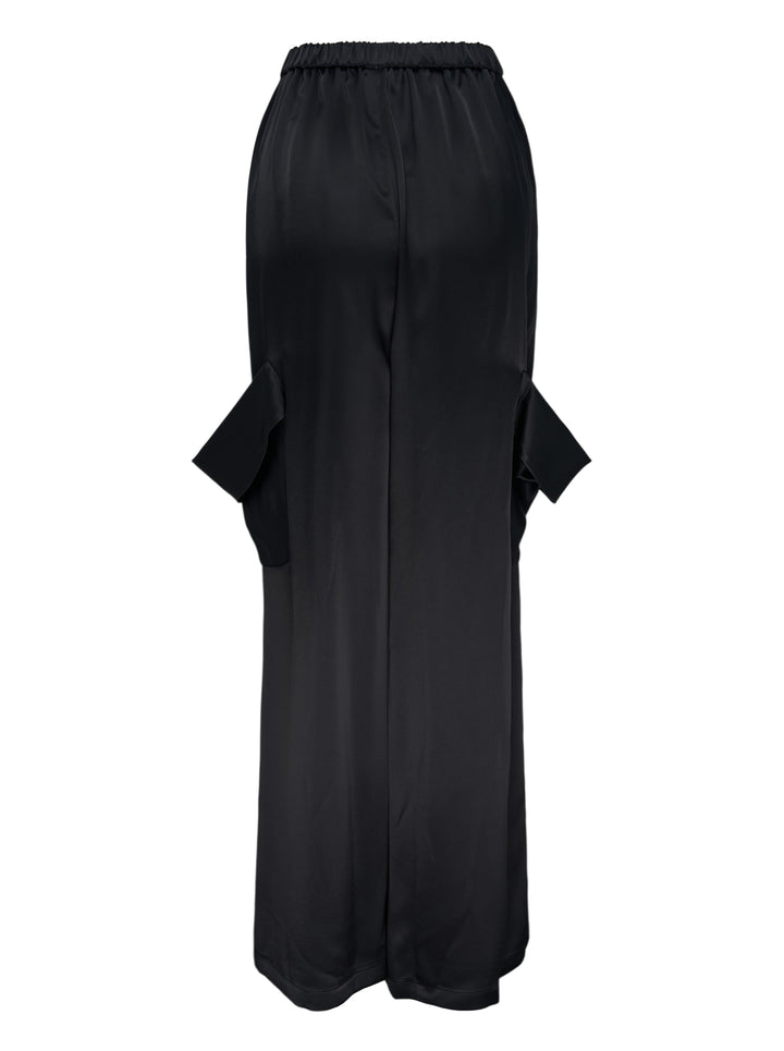 Enfold Draped Pocket Pants in black — wide-leg trousers with sculptural draped hip pockets and elasticated waistband, front view - view 2