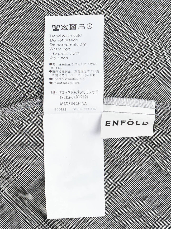Enfold Checked Symmetry Cropped Shirt in grey glen plaid with a relaxed fit, button-front placket, and a curved structured hem panel - view 3