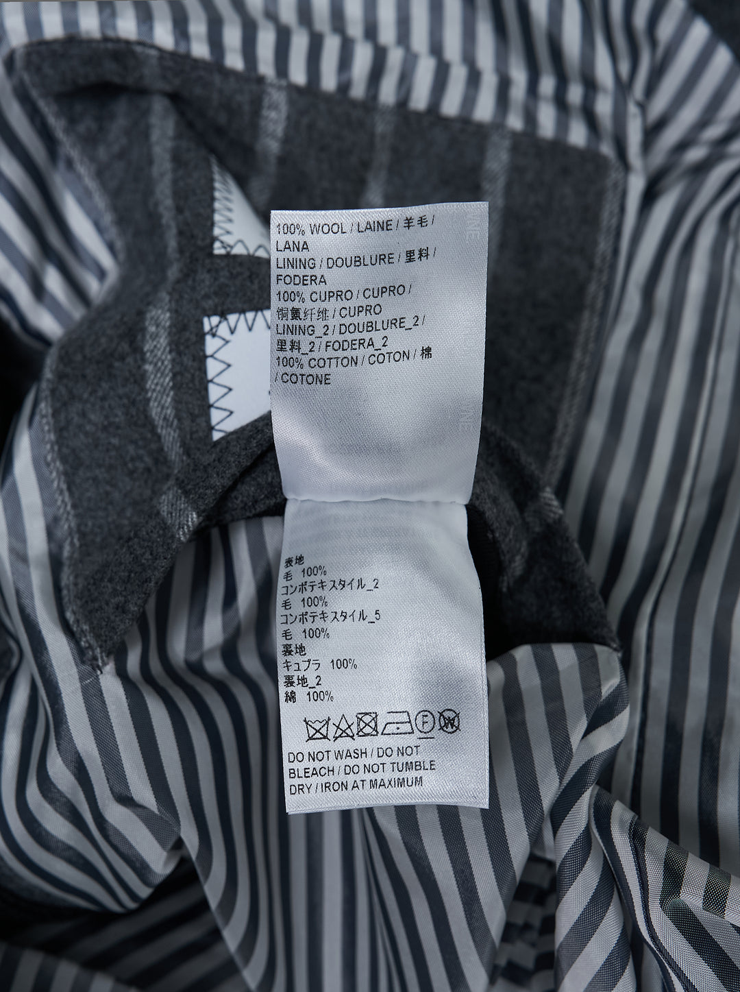 Thom Browne Funmix utility jacket in mixed grey and charcoal pinstripe with contrast patch pockets and snap button front - view 3