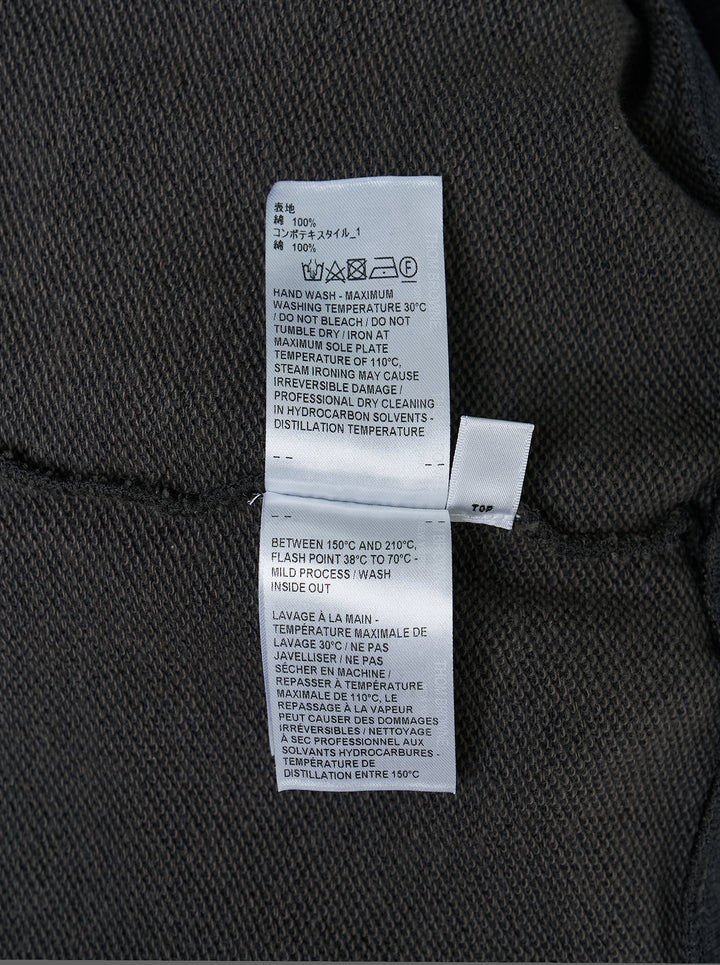 Thom Browne charcoal grey piqué funnel neck pullover with five-button placket, kangaroo pocket and red, white and blue striped sleeves - view 3