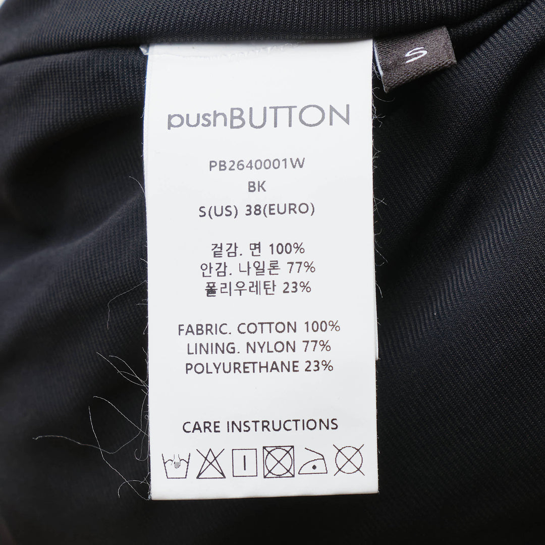 pushBUTTON Black Vintage Wash High-Neck Jacket — cropped black denim bomber with asymmetric crossover collar, padded shoulders, tonal seam panelling, and ribbed elasticated hem and cuffs - view 3