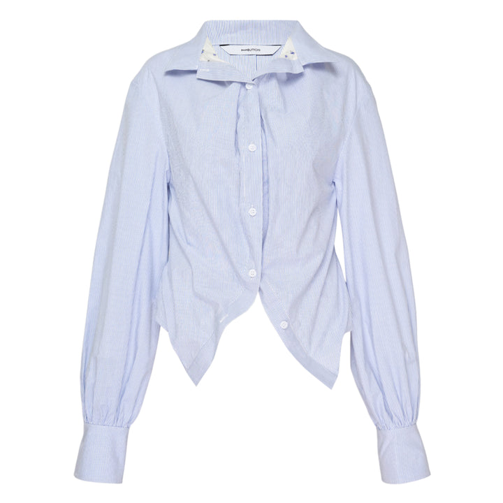 Blue Stripe Draped Layered Blouse