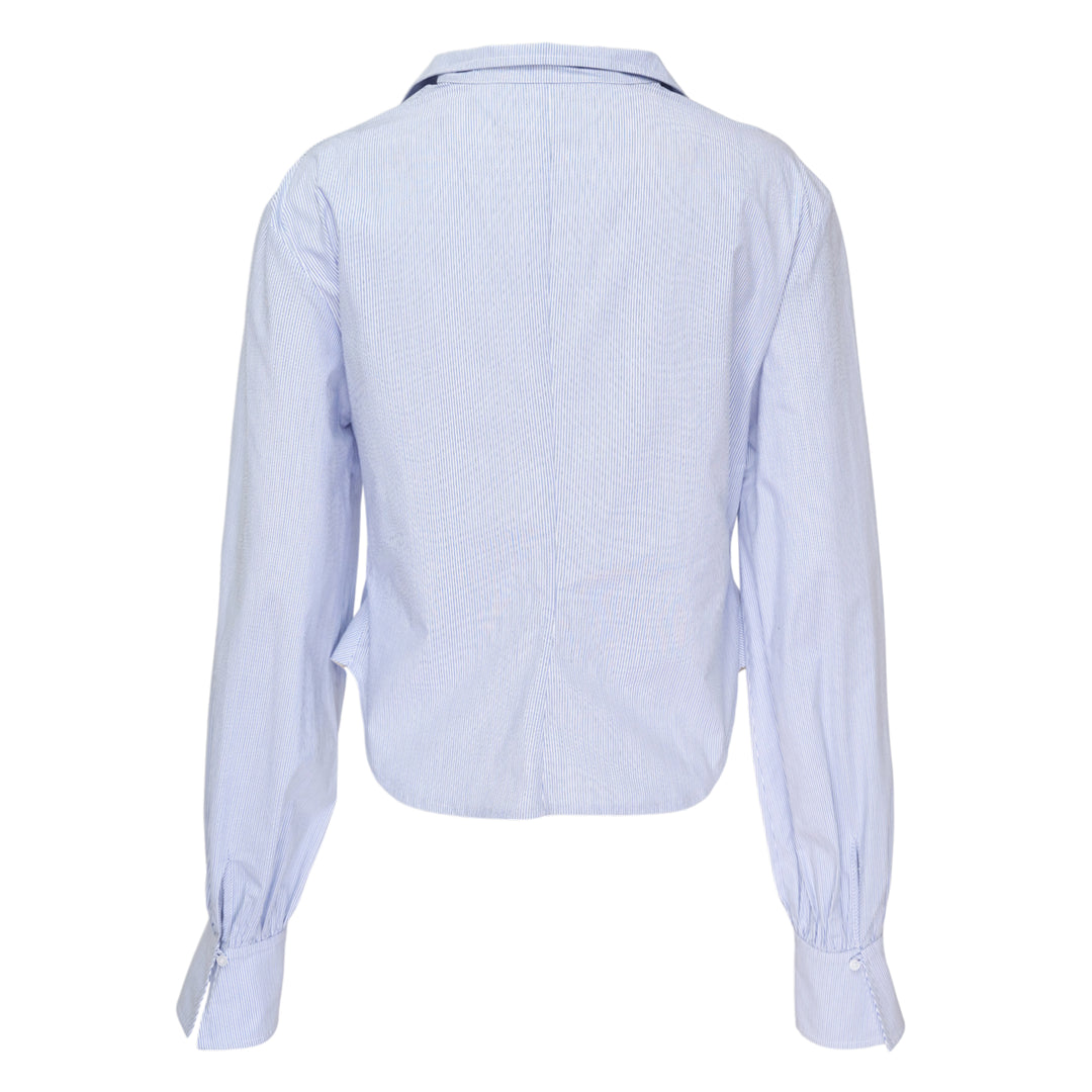 Blue Stripe Draped Layered Blouse