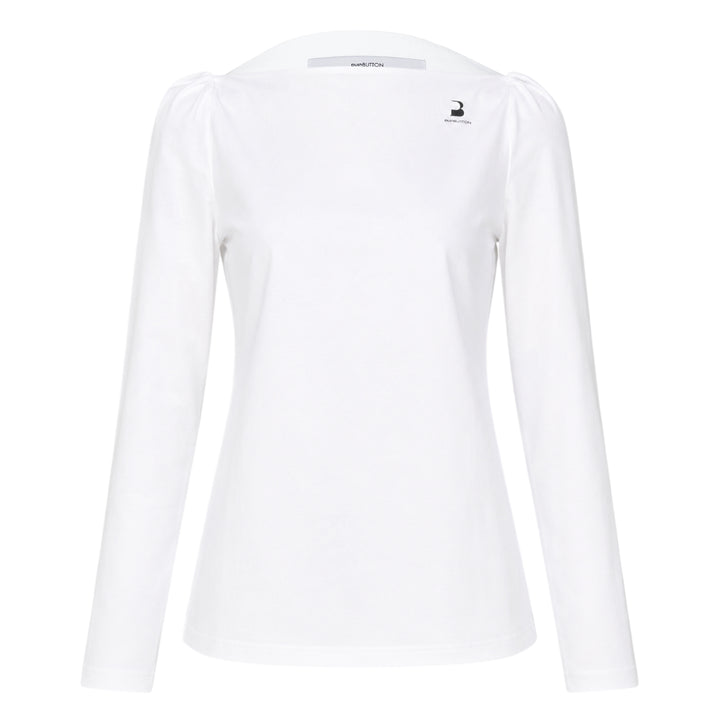 White Straight Neck Long Sleeve Tee