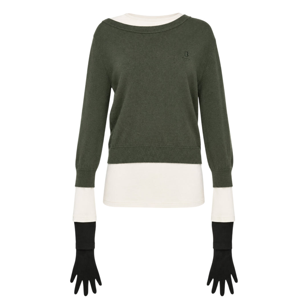 Khaki Layered Glove Detail Knit