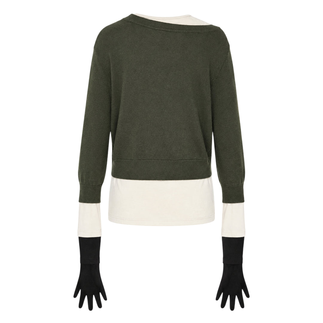 Khaki Layered Glove Detail Knit