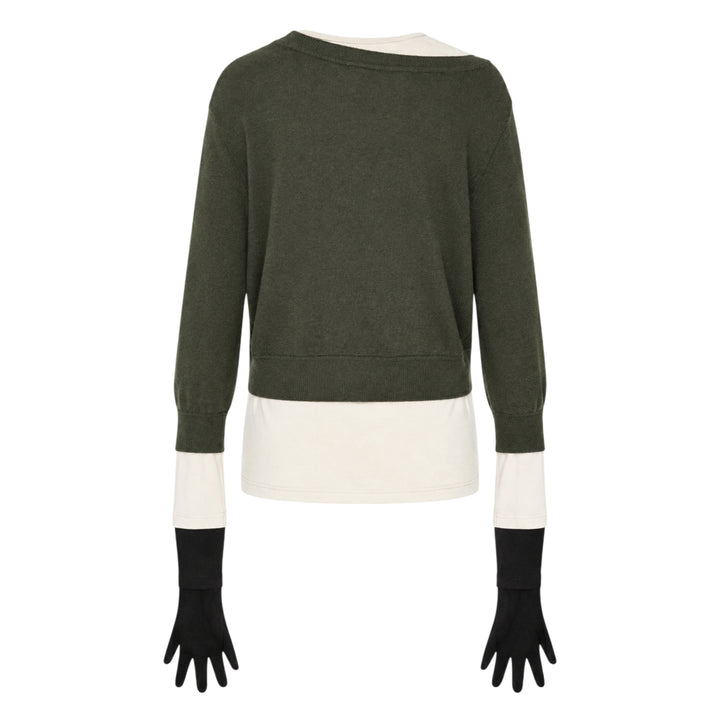 Khaki Layered Glove Detail Knit