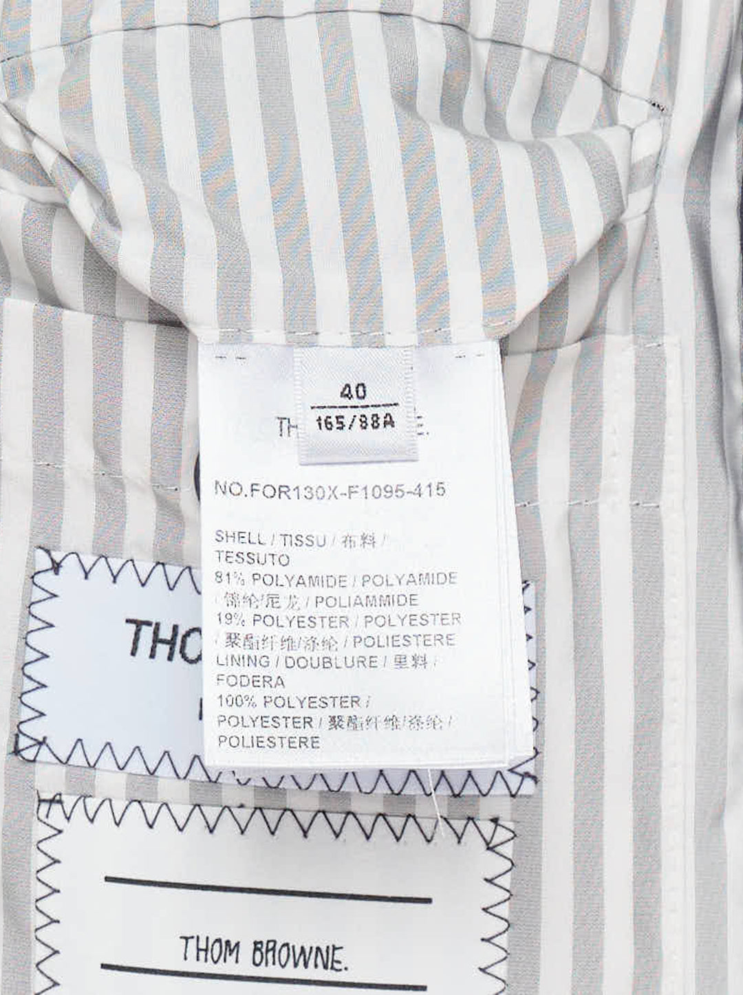 Thom Browne navy cropped down-filled zip front jacket with ripstop shell and striped rib knit collar, hem and cuffs - view 3