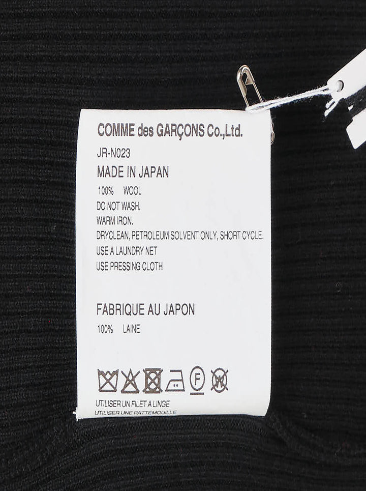 Junya Watanabe black ribbed turtleneck knit top with long raglan sleeves and fitted silhouette, front view - view 3