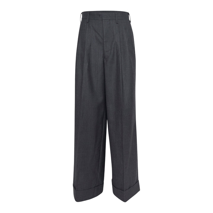 Wide Leg Pleated Wool Trousers