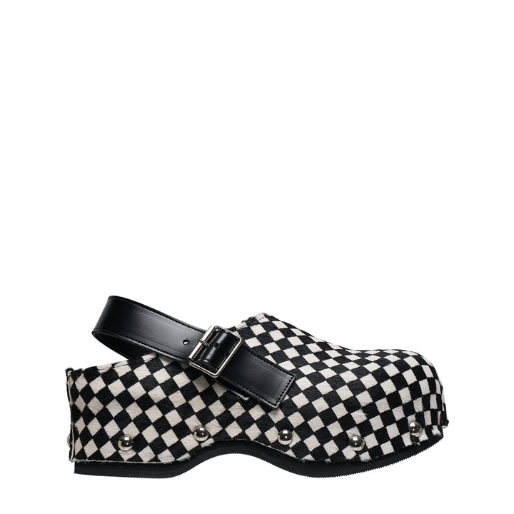 Checkerboard Hair Calf Platform Clog