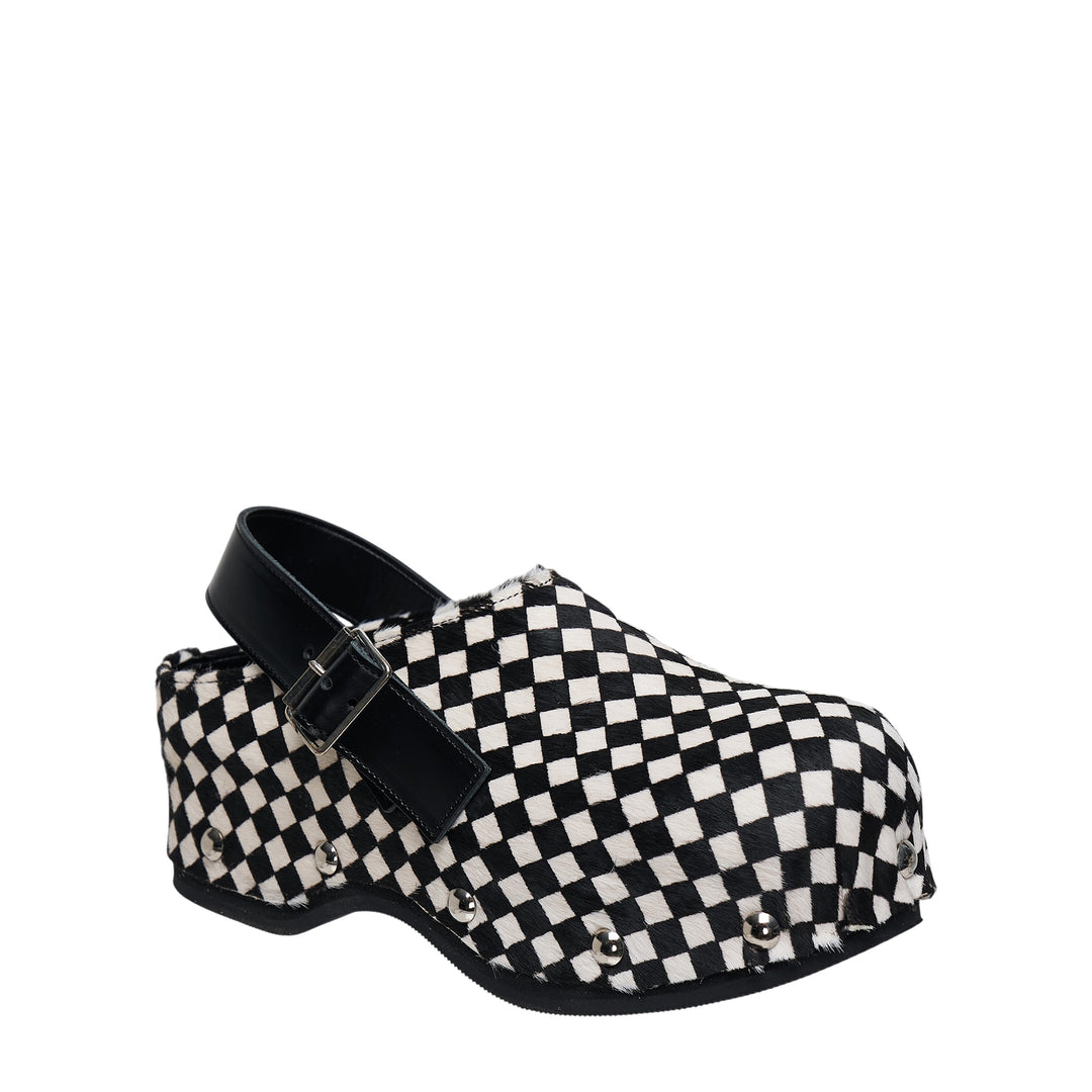 Checkerboard Hair Calf Platform Clog
