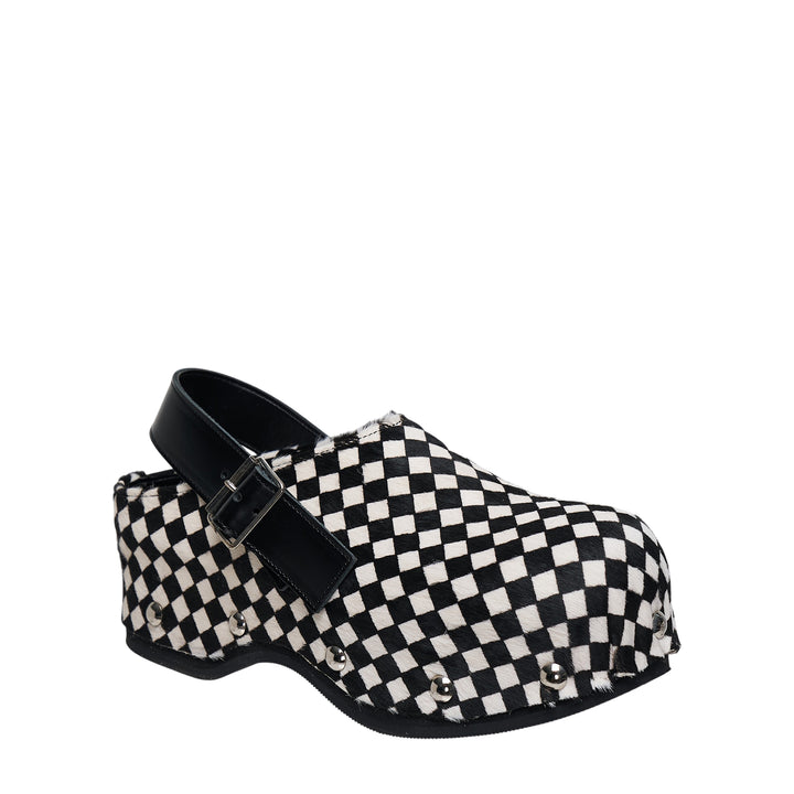 Checkerboard Hair Calf Platform Clog