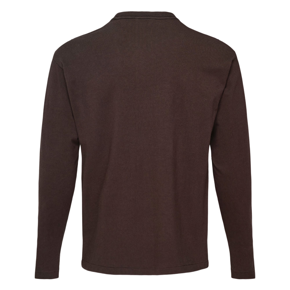 Auralee Brushed Organic Cotton Long Sleeve Tee in dark brown with a raised mock-neck collar and relaxed boxy silhouette, front view on white background - view 2