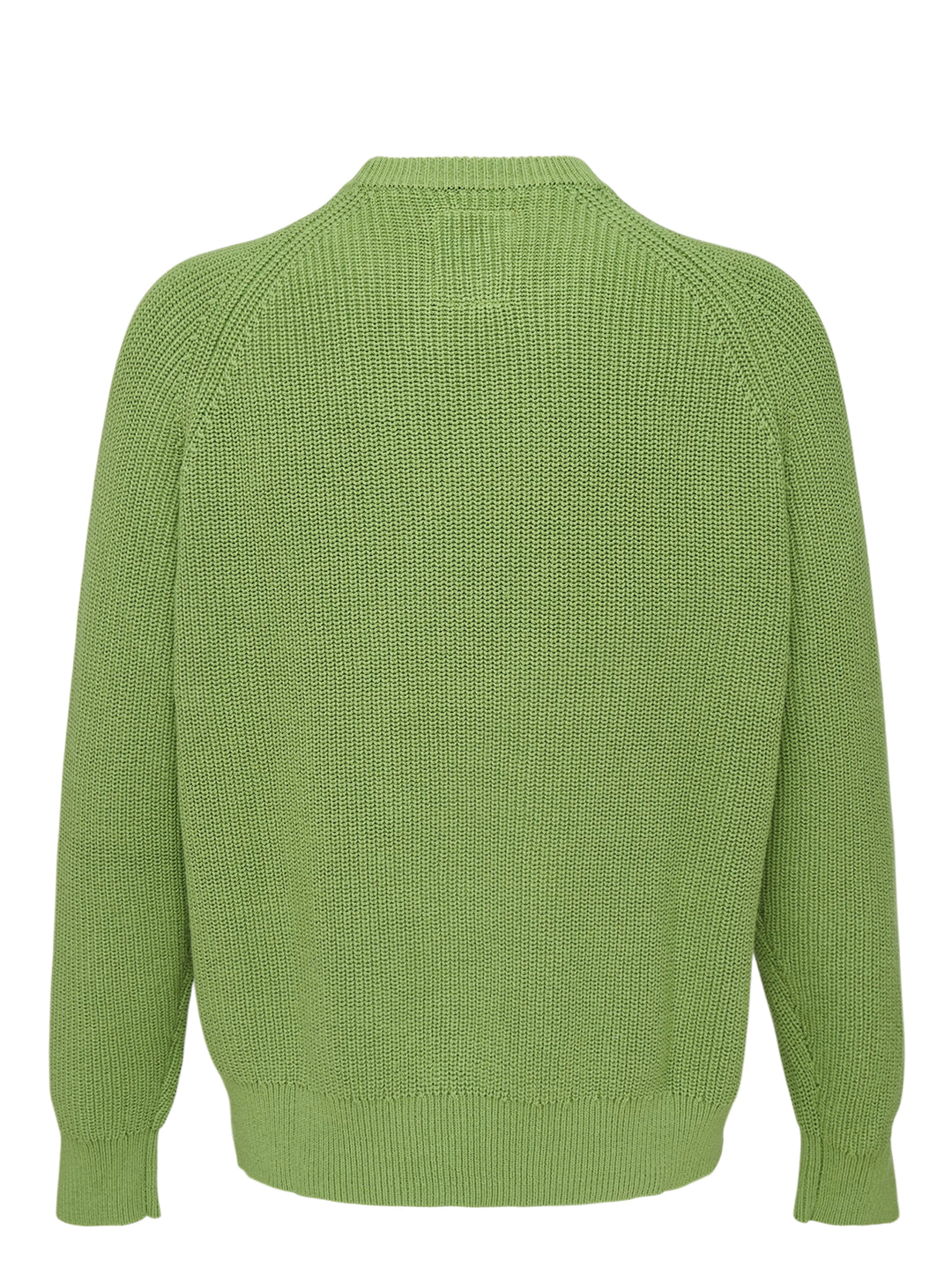 KidSuper Studios green ribbed knit sweater with a yellow embroidered sunflower at the hem and yellow script logo at the shoulder - view 2