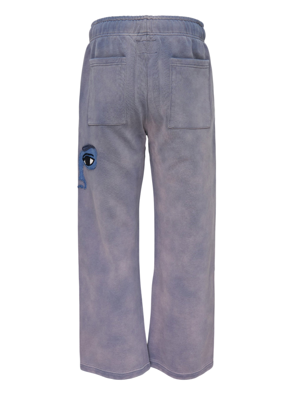KidSuper Studios Face Sweatpants in washed lavender-grey with an appliqué eye patch and drawstring waist - view 2