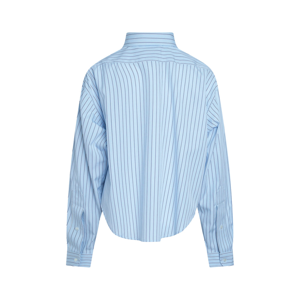 Vaquera light blue pinstripe oversized button-down blouse with button-down collar, concealed front placket, long sleeves, and barrel cuffs - view 2