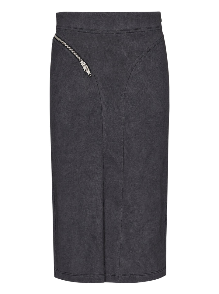 Vaquera washed charcoal knit pencil skirt with a curved diagonal zipper and sculpted seams
