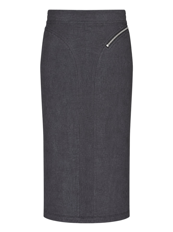 Vaquera washed charcoal knit pencil skirt with a curved diagonal zipper and sculpted seams - view 2