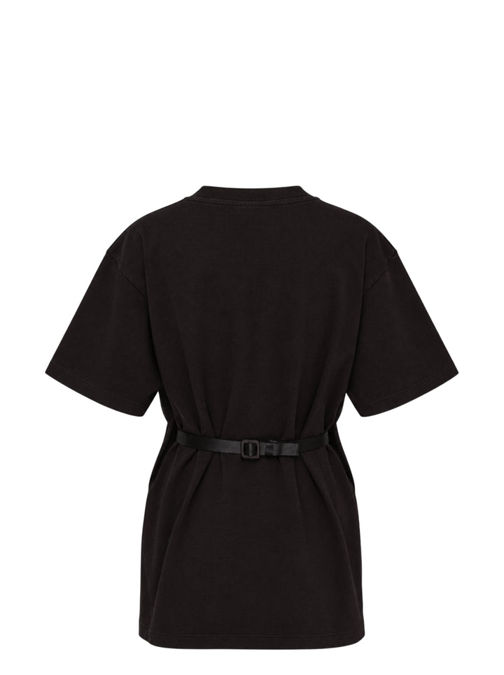 Vaquera All Eyes On Me washed black oversized T-shirt with white stiletto heel graphic and slogan print - view 2