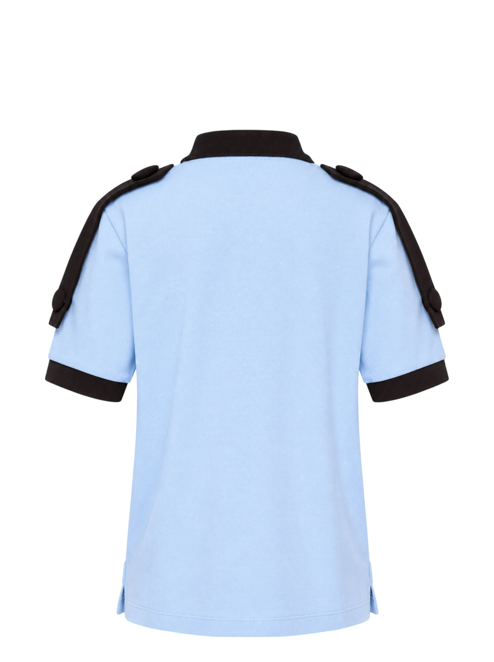 Vaquera light blue piqué polo with black collar, placket, epaulettes and cuffs, featuring a black heraldic crest print on the chest - view 2