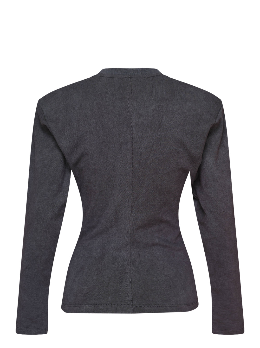 Vaquera women's charcoal long-sleeve knit top with corset-style bust seams, structured shoulders and an asymmetric diagonal zip across the chest - view 2