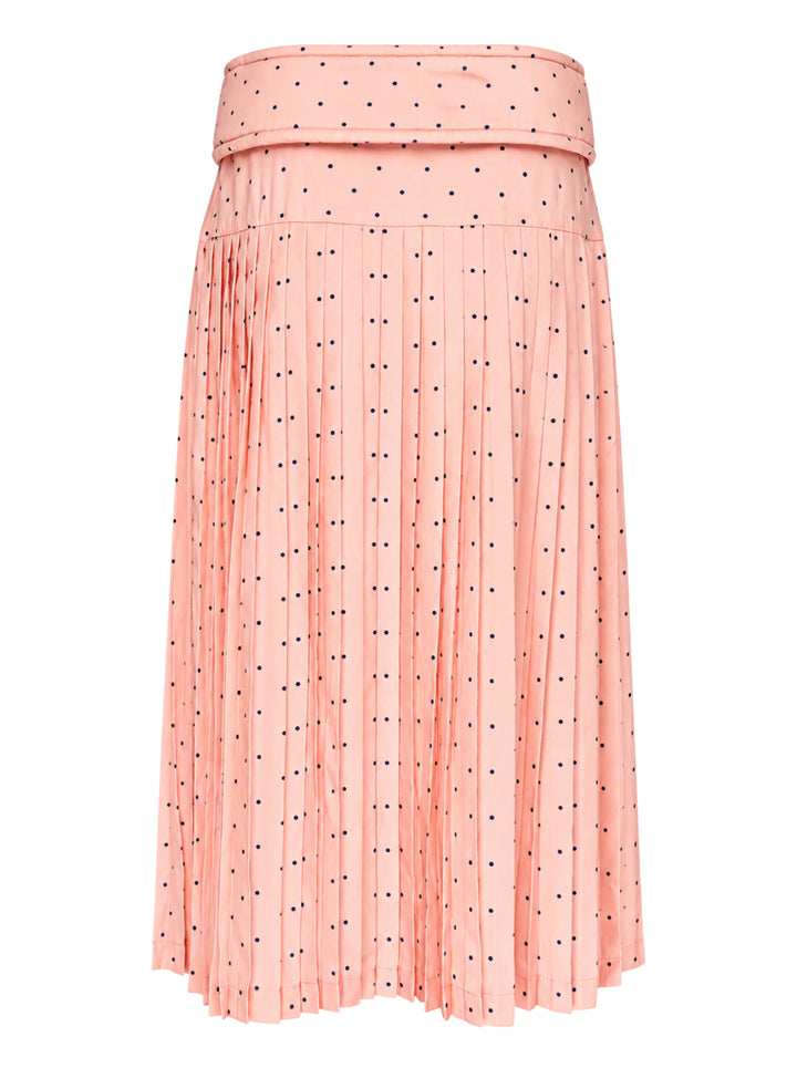 Ashley Williams peach pleated midi skirt with navy polka dots and a padded fold-over belt waistband - view 2
