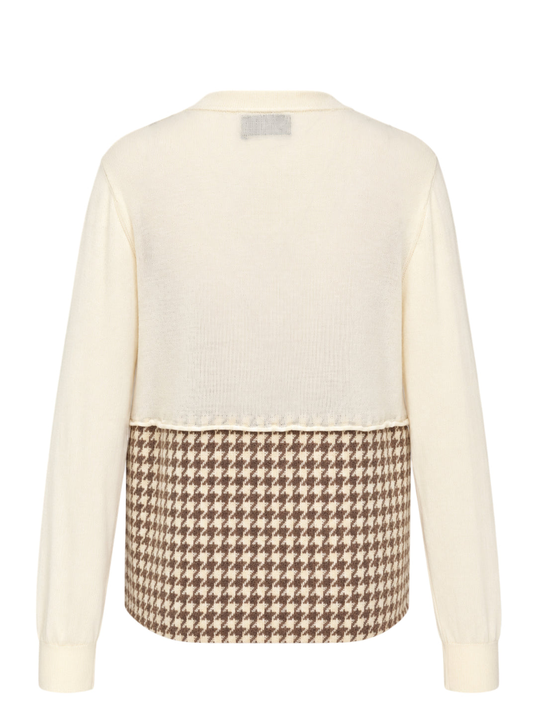 Ashley Williams cream cardigan jacket with two pink skull and crossbones motifs and a brown houndstooth blazer-style hem with flap pockets - view 2