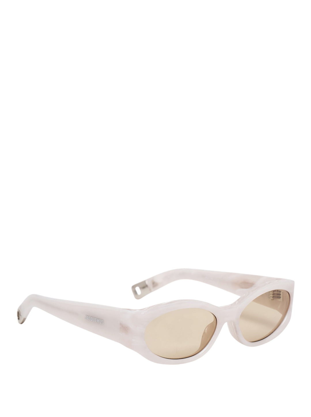 Jacquemus Ovalo sunglasses with a pearlescent white oval frame and amber-tinted lenses, front view - view 2