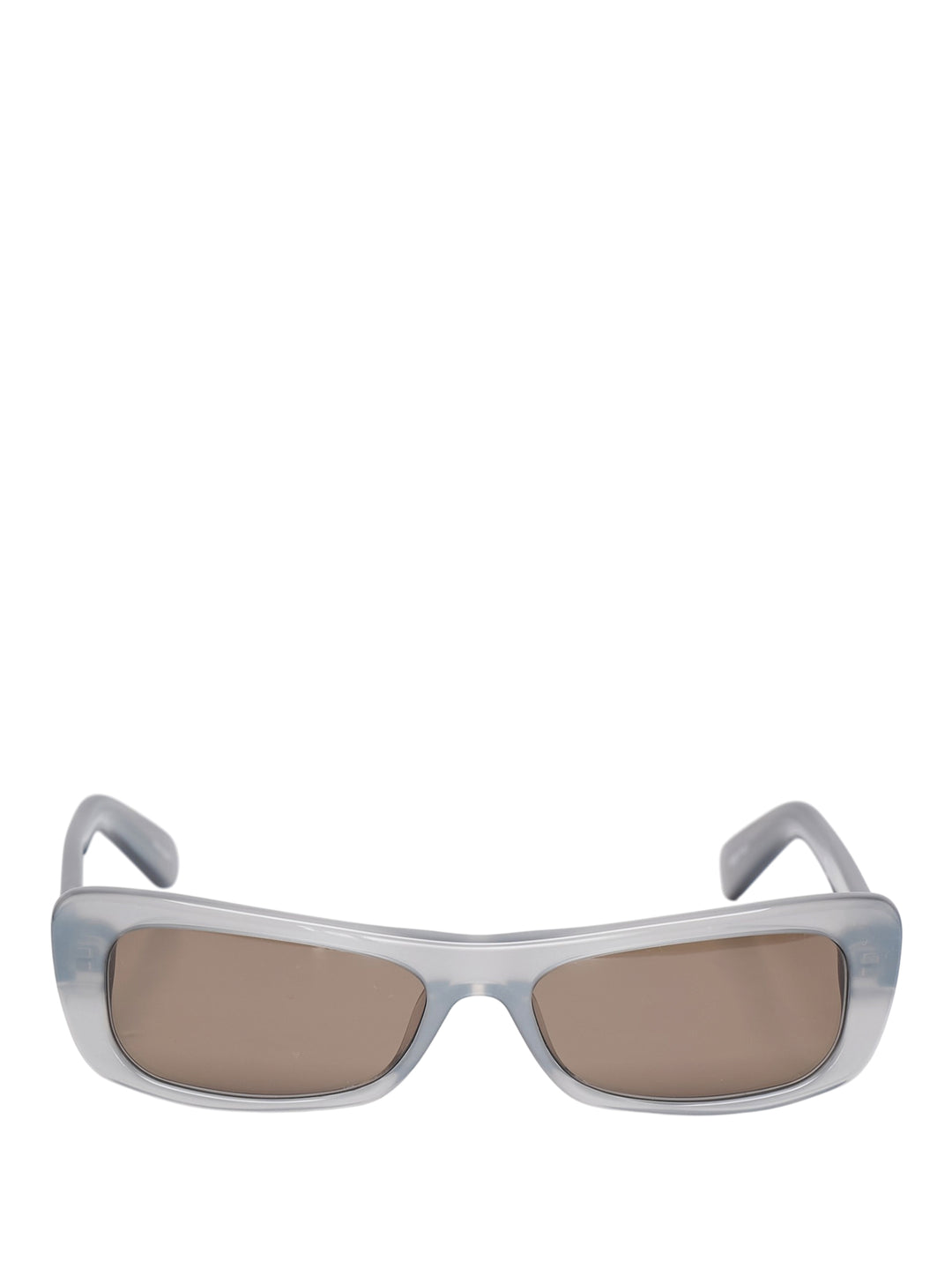 Jacquemus Capri rectangular sunglasses with a translucent pale blue-grey frame and brown tinted lenses, front view