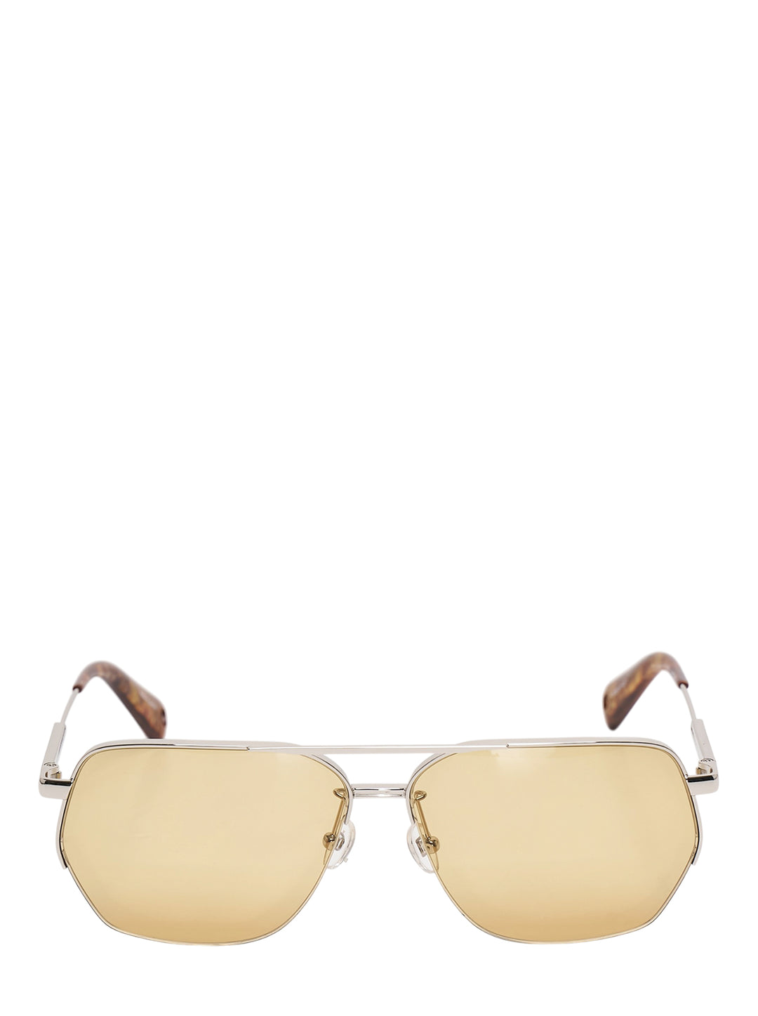 Jacquemus aviator sunglasses with silver-tone metal frame, double bridge and amber-tinted lenses, front view