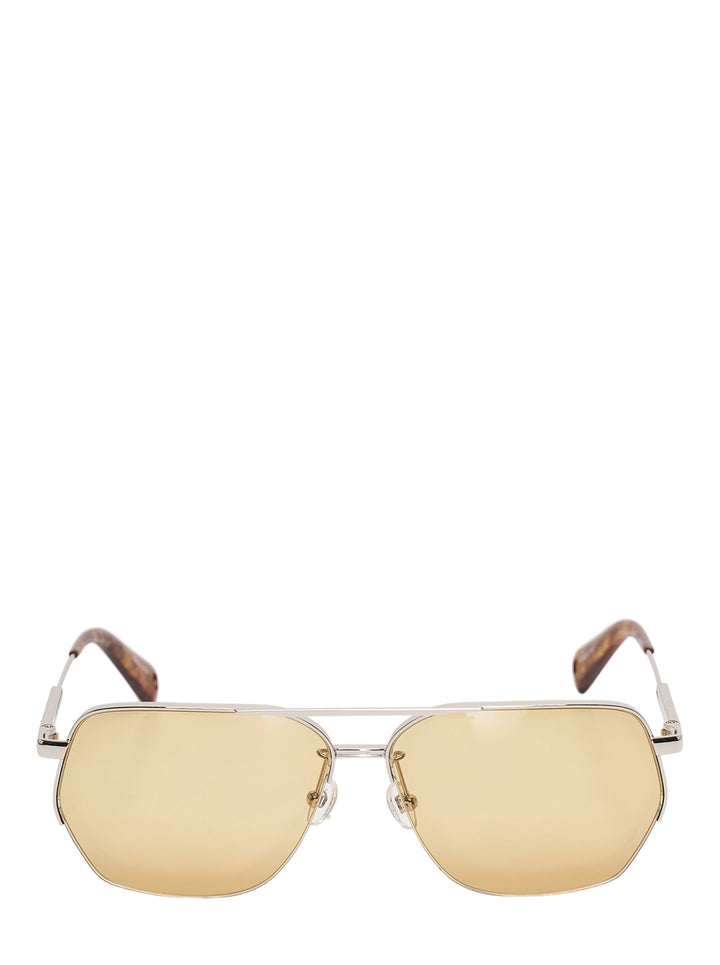 Jacquemus aviator sunglasses with silver-tone metal frame, double bridge and amber-tinted lenses, front view
