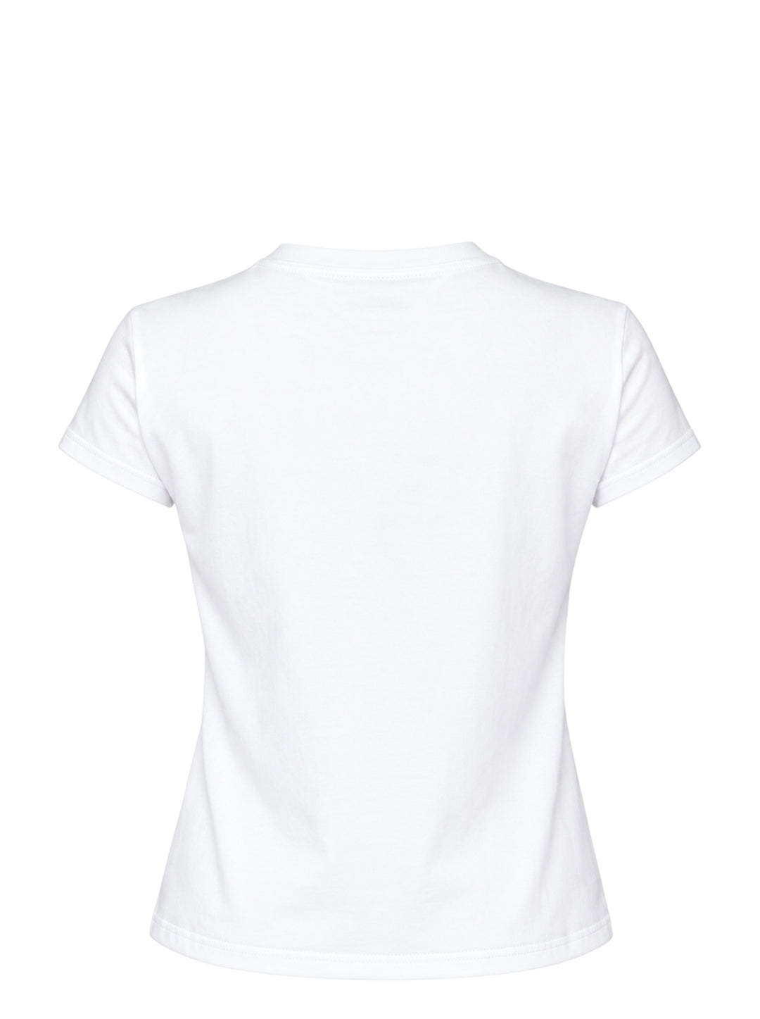 Sultry Virgin white baby tee with bold pink collegiate-style 'This Is Too Much Effort' slogan print on the chest, crew neckline, short sleeves, fitted silhouette - view 2