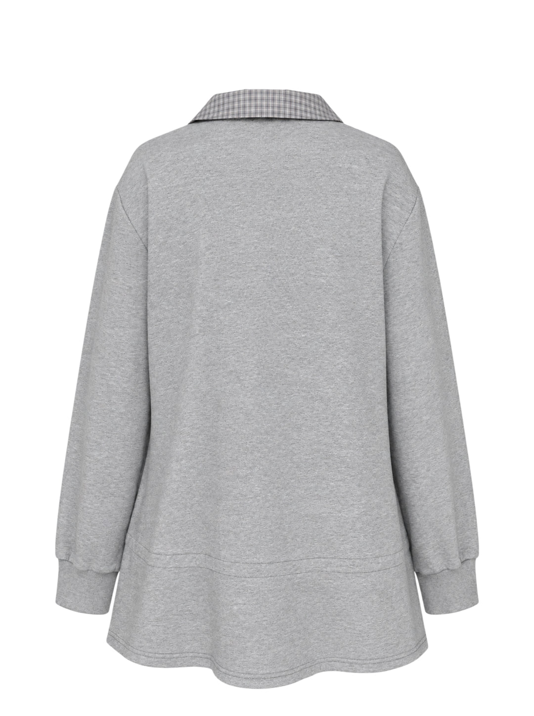 Sultry Virgin grey marl oversized sweatshirt with gingham check shirting collar and button placket insert, front view on white background - view 2