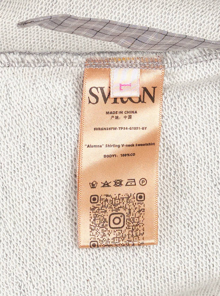 Sultry Virgin grey marl oversized sweatshirt with gingham check shirting collar and button placket insert, front view on white background - view 3