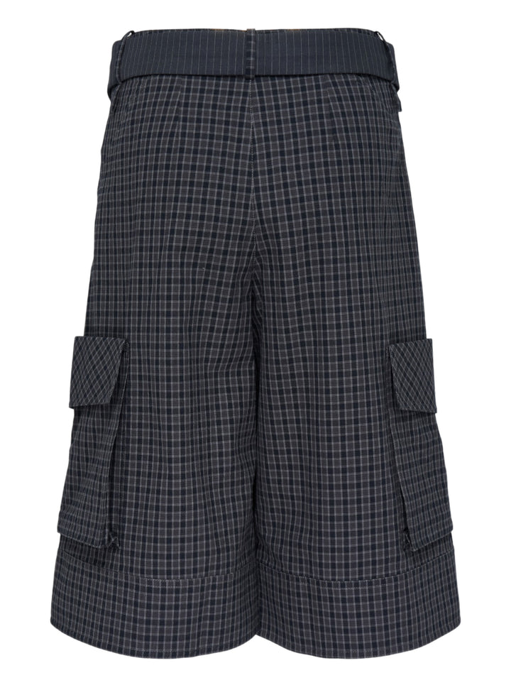 Sultry Virgin Curfew Gingham Cargo Pants in dark navy check with wide-leg silhouette, contrast pinstripe sash belt, and flap cargo pockets - view 2