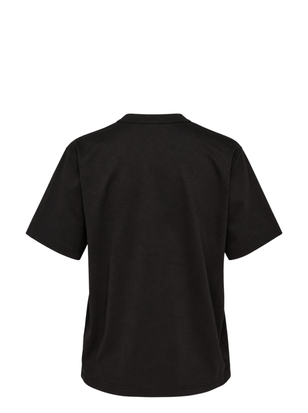Noir Kei Ninomiya black cotton ponte tee with three dimensional bow appliqués and star-cut panels cascading diagonally down the front - view 2