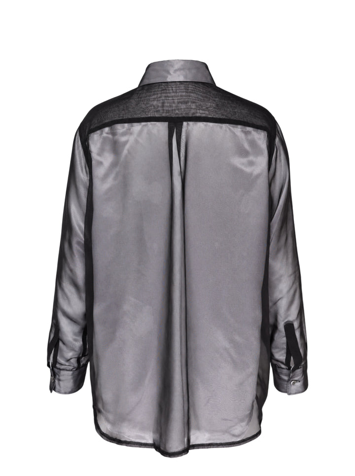 Comme des Garçons sheer layered button-up blouse with knotted fabric detailing at the sleeves - view 2