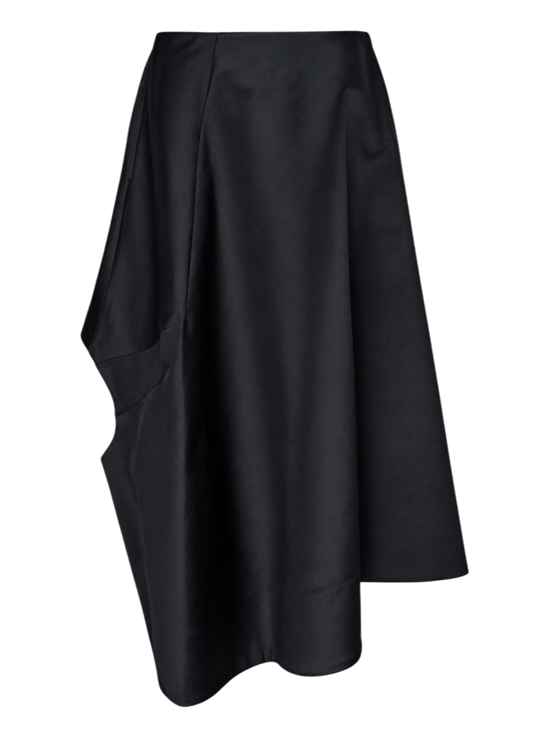 Comme des Garçons black asymmetric draped long skirt with cascading side panel and structured A-line silhouette