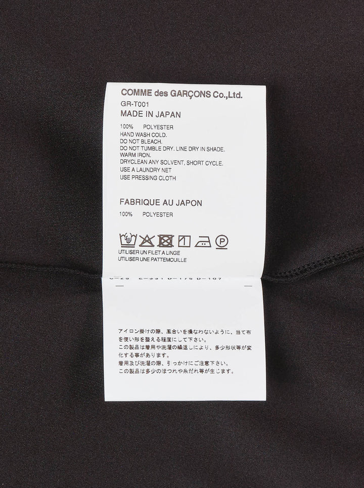 Comme des Garçons black sheer pleated dress with gathered tie neck and layered asymmetric hem, shown from the front - view 3