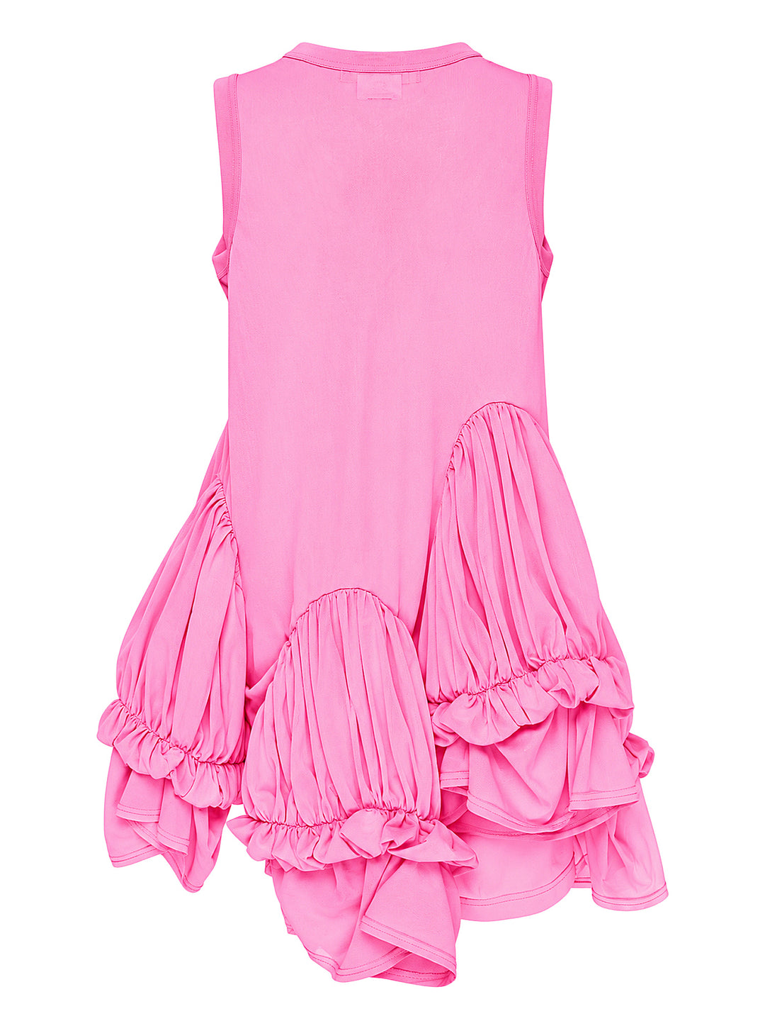 Comme des Garçons pink sleeveless dress with asymmetric gathered bubble panels and elasticated ruffle trim across the lower body - view 2
