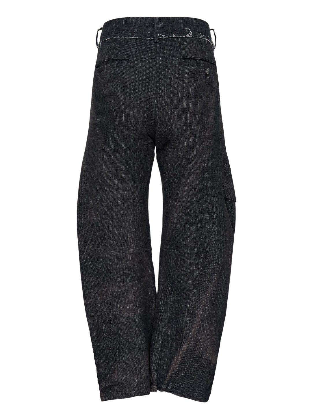 JiyongKim sun-bleached wide-leg trousers in faded charcoal with oversized 3D cargo pockets and a frayed waistband, front view - view 2