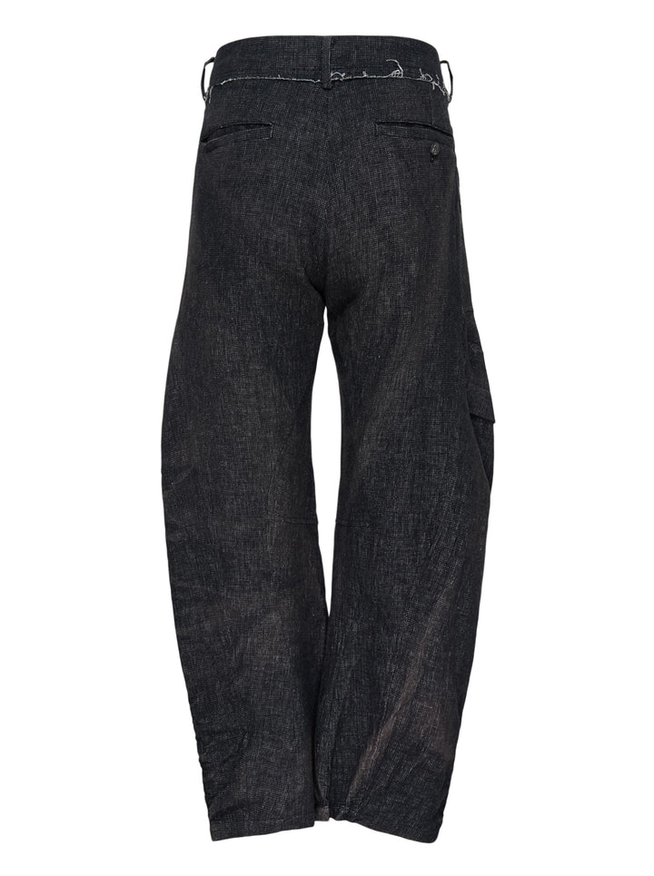 JiyongKim sun-bleached wide-leg trousers in faded charcoal with oversized 3D cargo pockets and a frayed waistband, front view - view 2