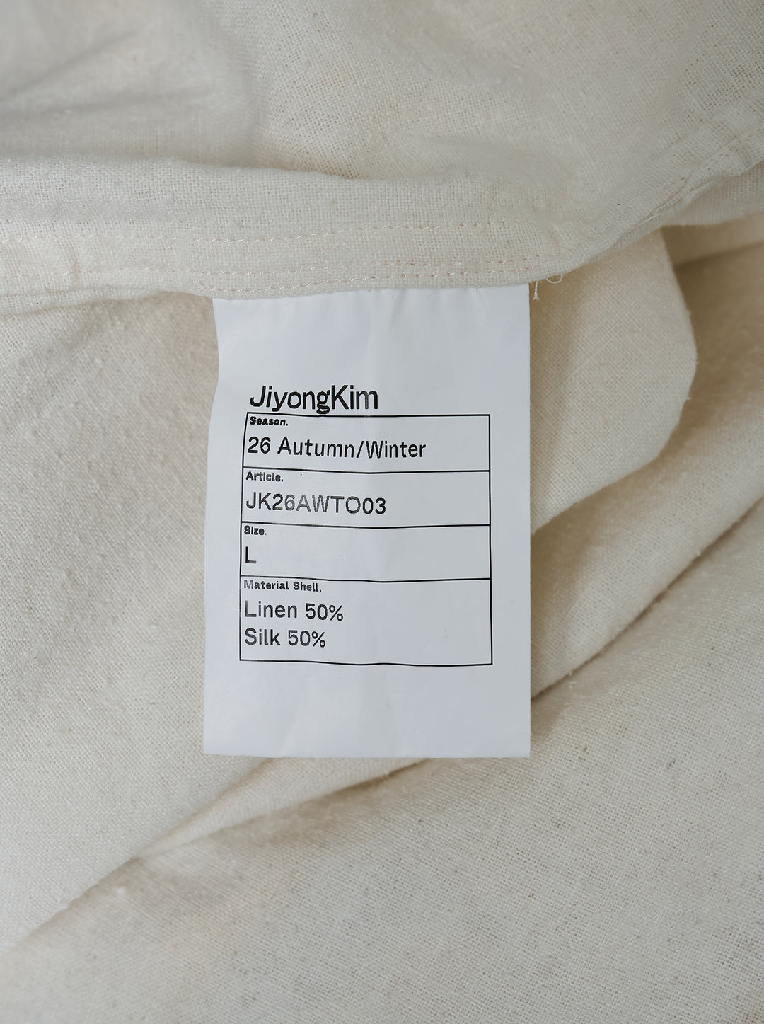 JiyongKim Sun-Bleached Strap Shirt in a faded cream finish with camp collar, button front, chest pocket and sleeve straps - view 3
