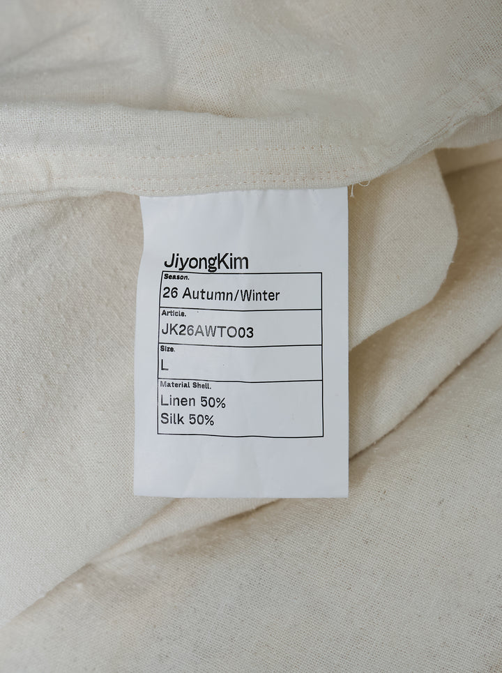 JiyongKim Sun-Bleached Strap Shirt in a faded cream finish with camp collar, button front, chest pocket and sleeve straps - view 3