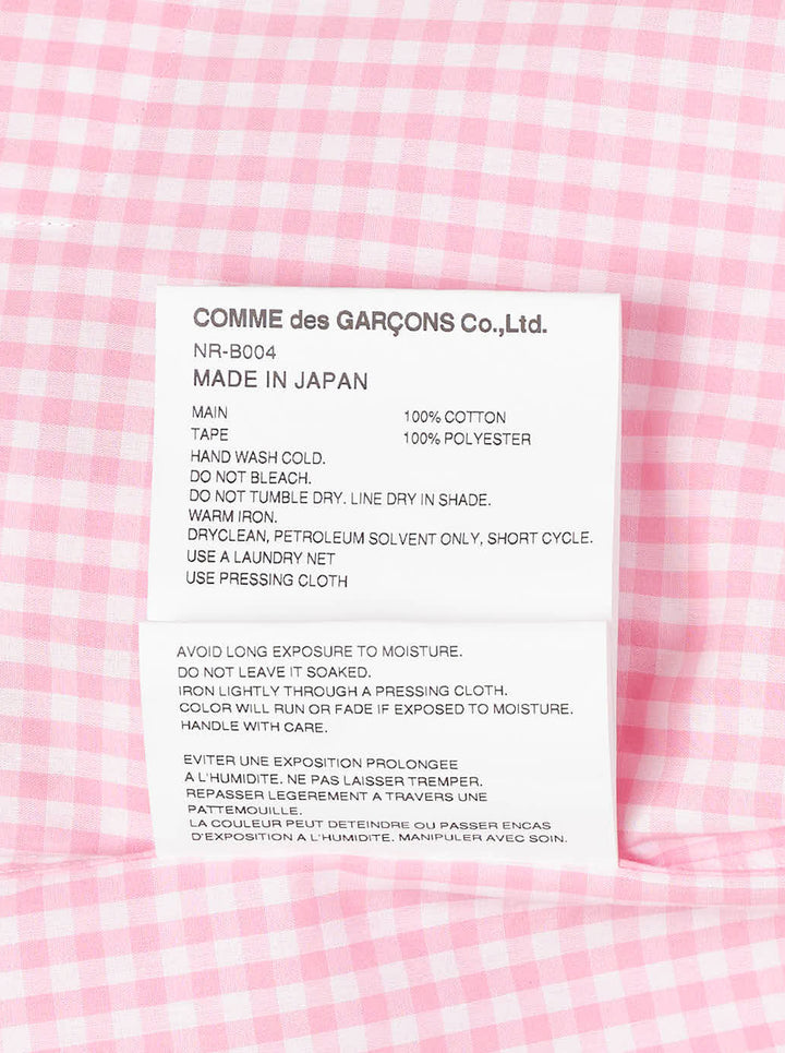 Comme des Garçons Girl pink and white gingham straight cut shirt with oversized collar trimmed in white ribbon bows, shown front view - view 4