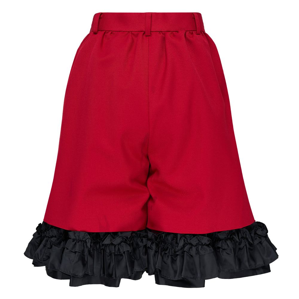 Comme des Garçons black wide-leg pants with elastic gathered waistband and fluid midi-length silhouette, displayed flat on white background