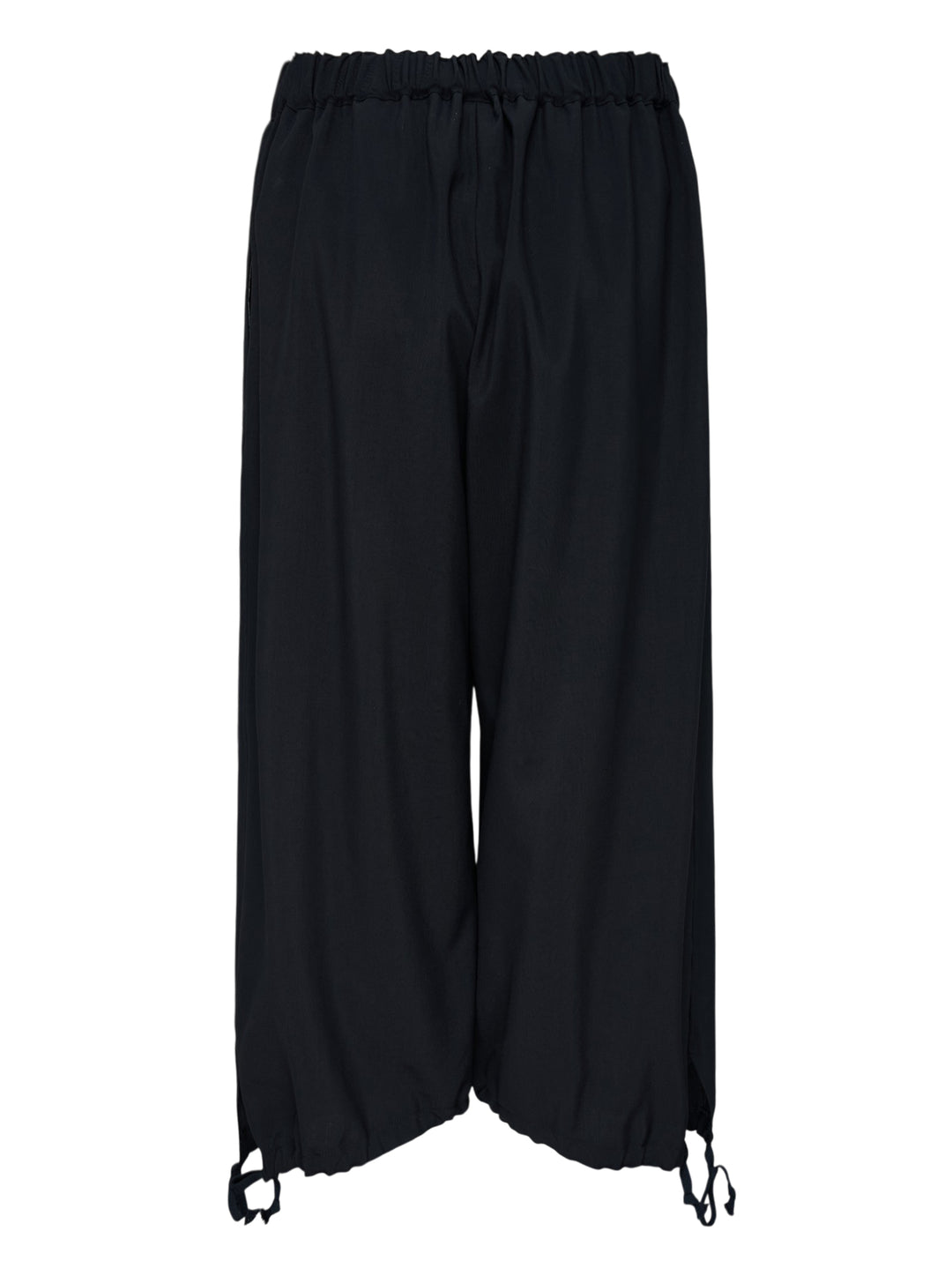 Black cropped wide-leg wool pants with an elasticated waistband and drawstring tie hems by Comme des Garçons Girl - view 2
